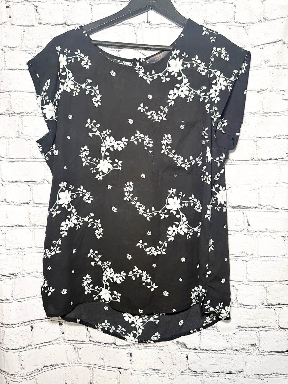 Mix. Black floral blouse. Size L